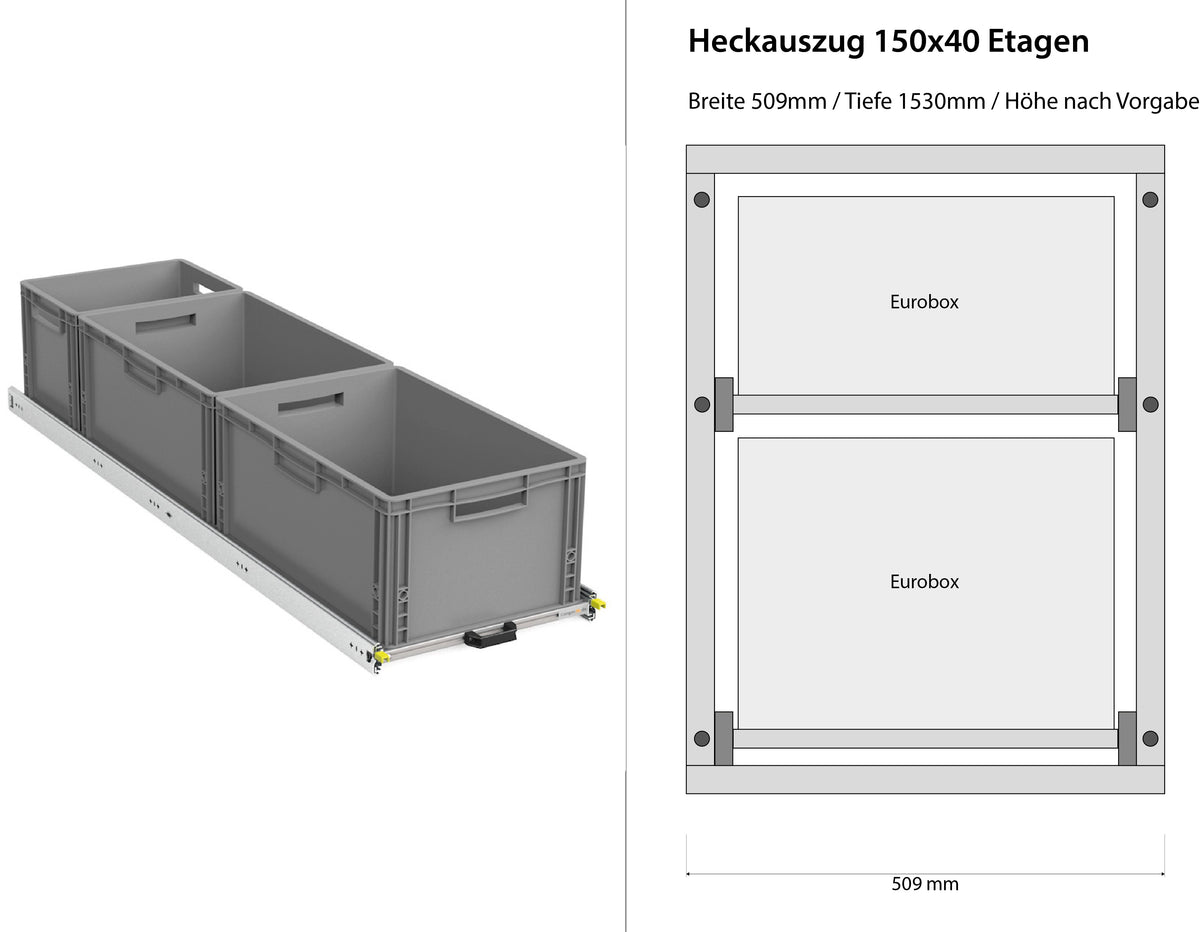 Estrazione posteriore per camper furgonato 1200mm x 400mm a ripiani