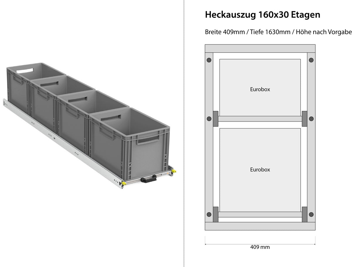 Estrazione posteriore per camper furgonato 1200mm x 400mm a ripiani