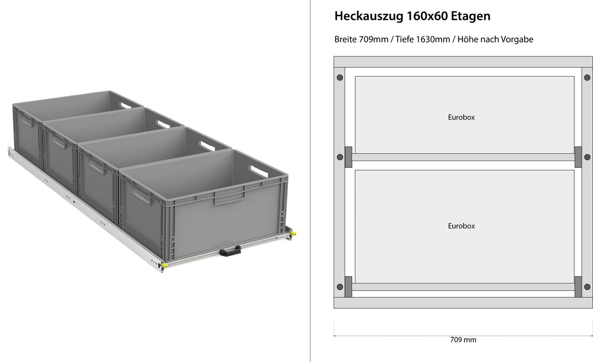 Estrazione posteriore per camper furgonato 1200mm x 400mm a ripiani