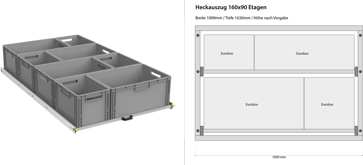 Estrazione posteriore per camper furgonato 1200mm x 400mm a ripiani