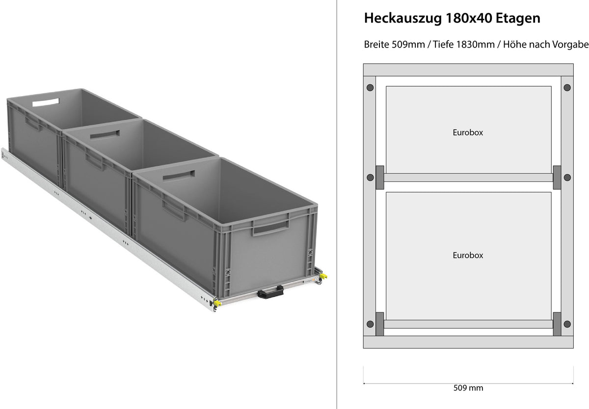 Estrazione posteriore per camper furgonato 1200mm x 400mm a ripiani