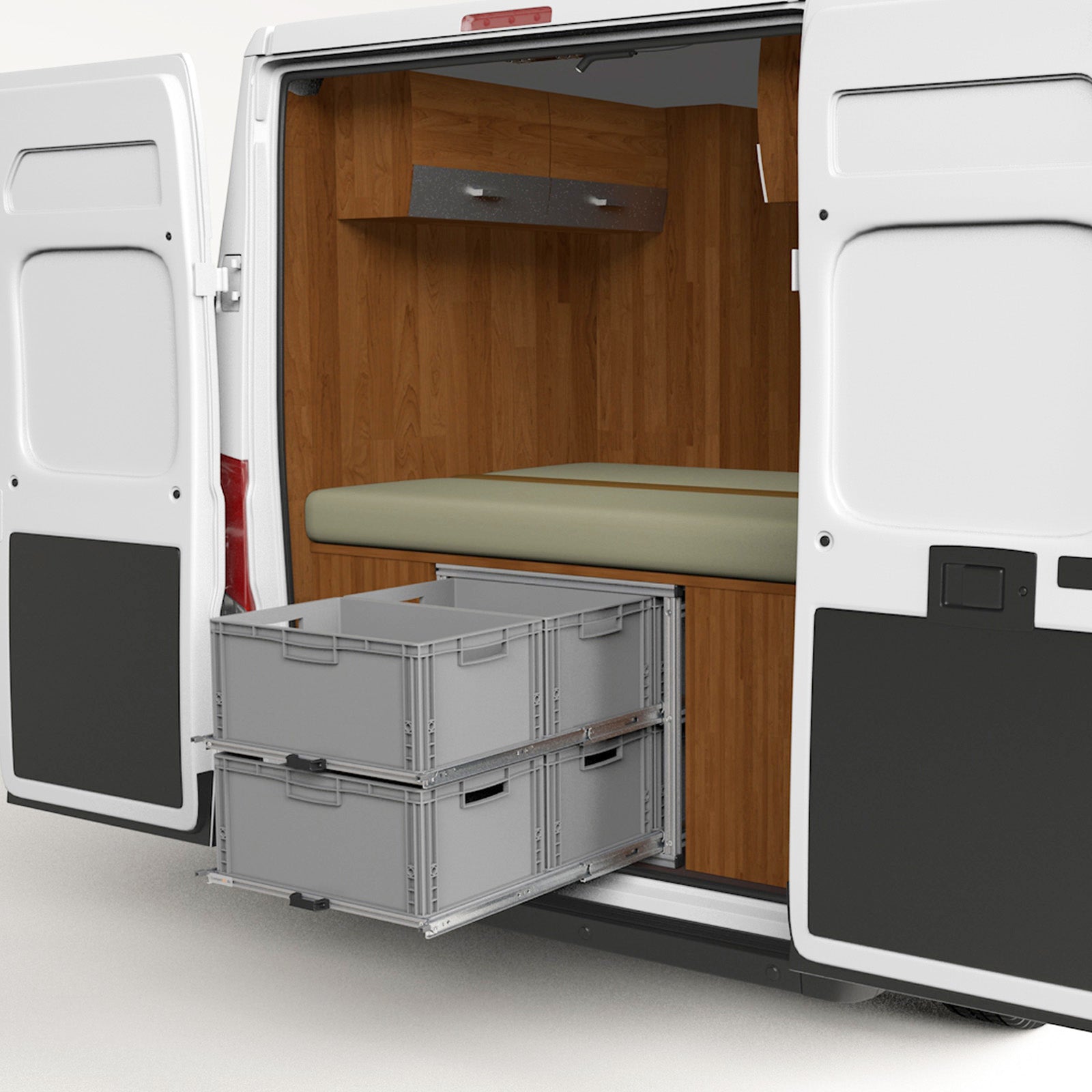 Fully extendable rear pull-out with shelves for campers and panel vans  CamperXL