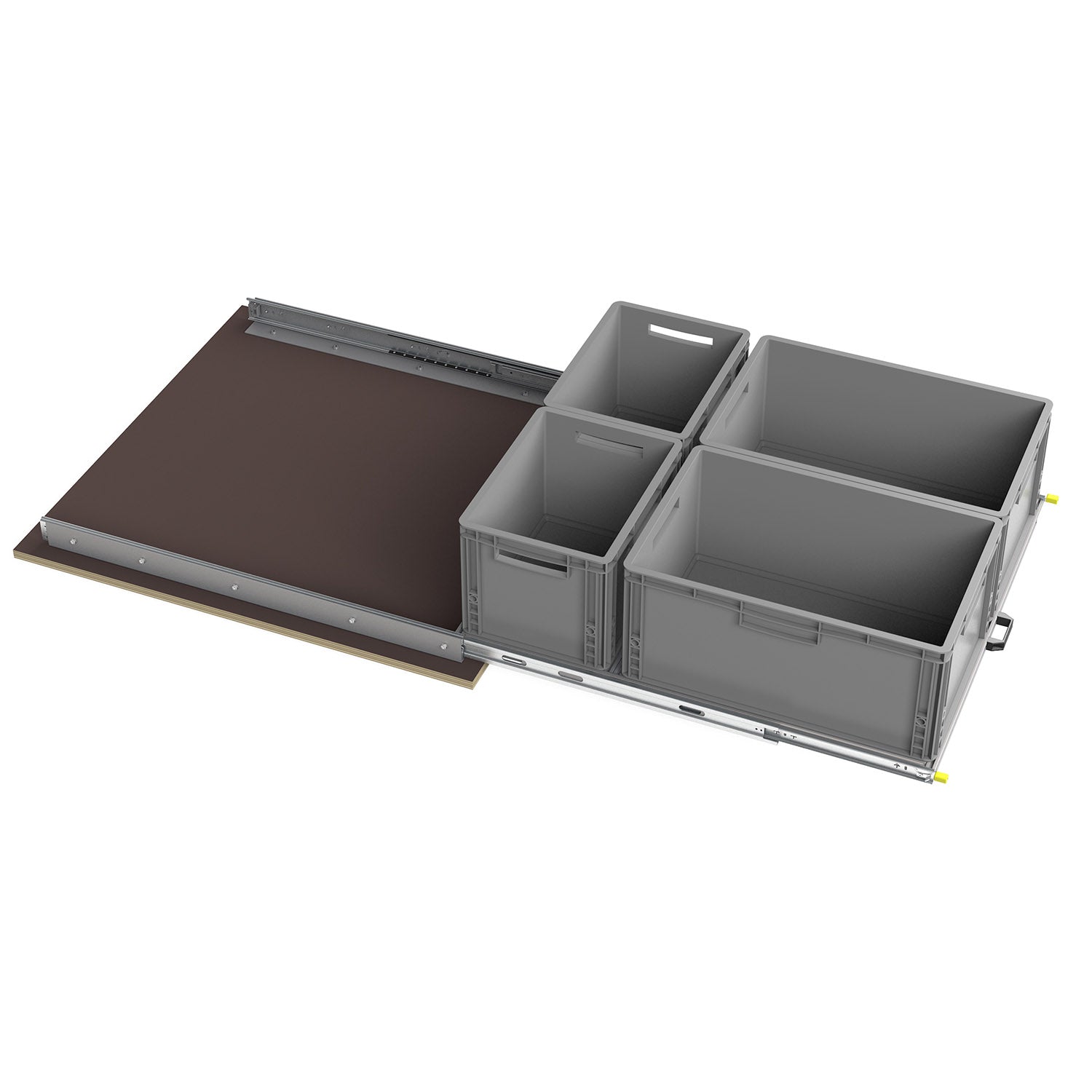 Heckauszug mit Montageprofilen und Eurobox Format 900mm x 800mm von CamperXL.