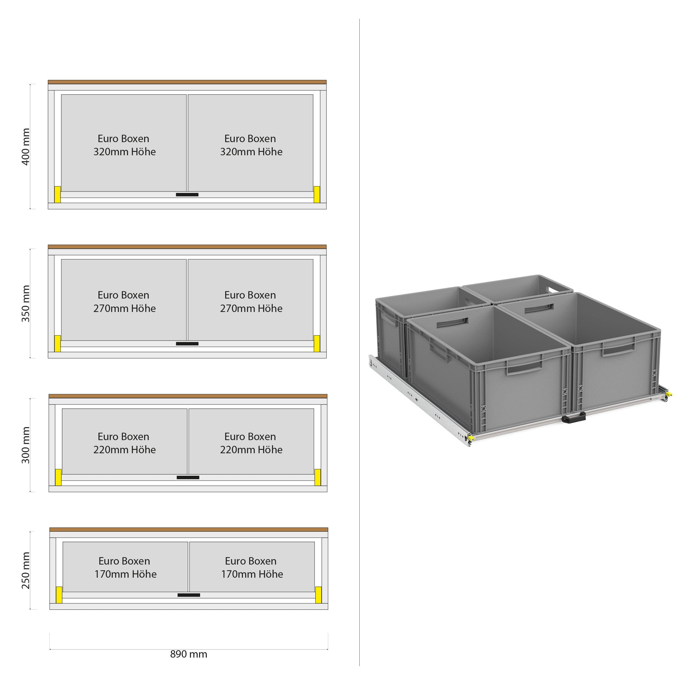 Bakutdrag för husbil skåpbil med hylla 1200mm x 400mm