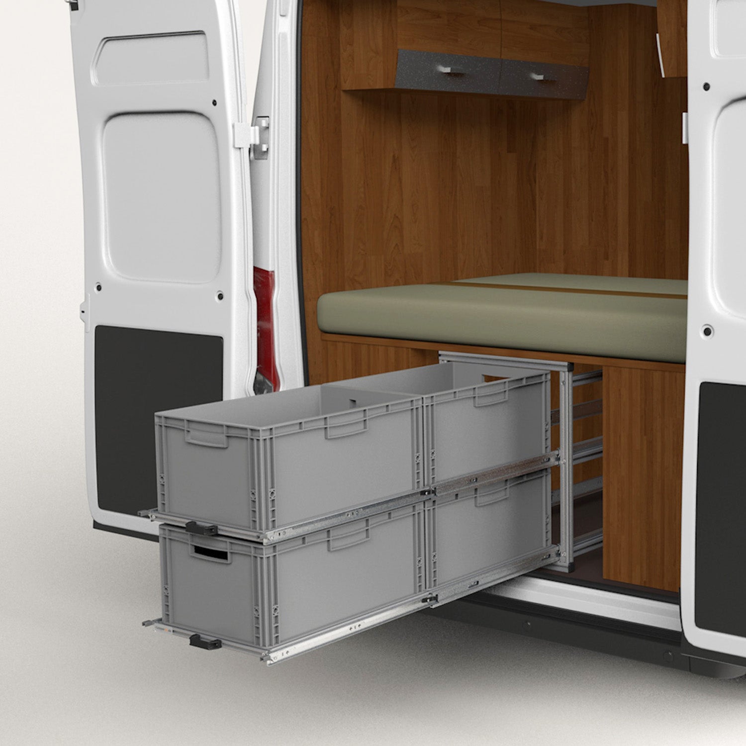 Heckauszug mit 2 Etagen mit Euroboxen in einem Fiat Ducato