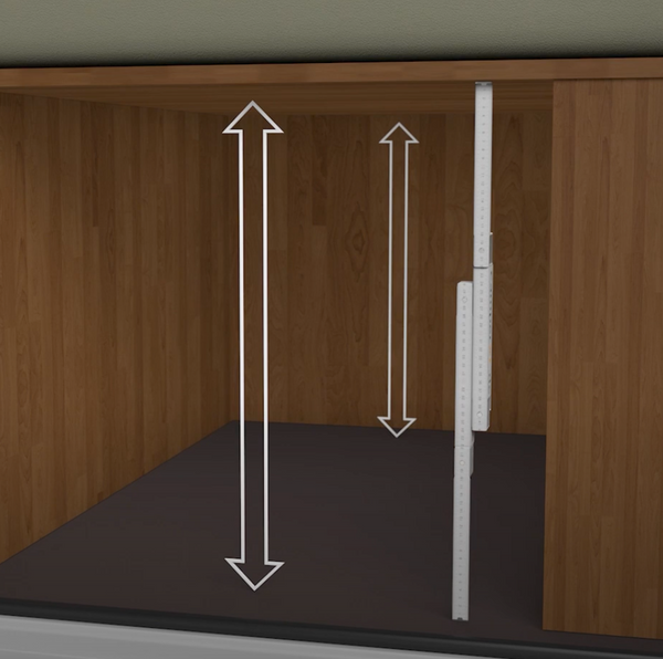 Measure from the floor to the bottom edge of the superstructure/floor.